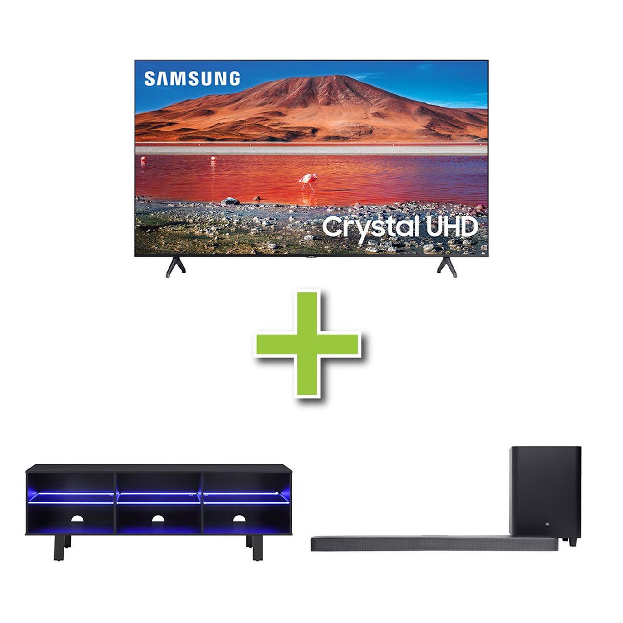 65" Samsung TV w/ Soundbar & TV Stand