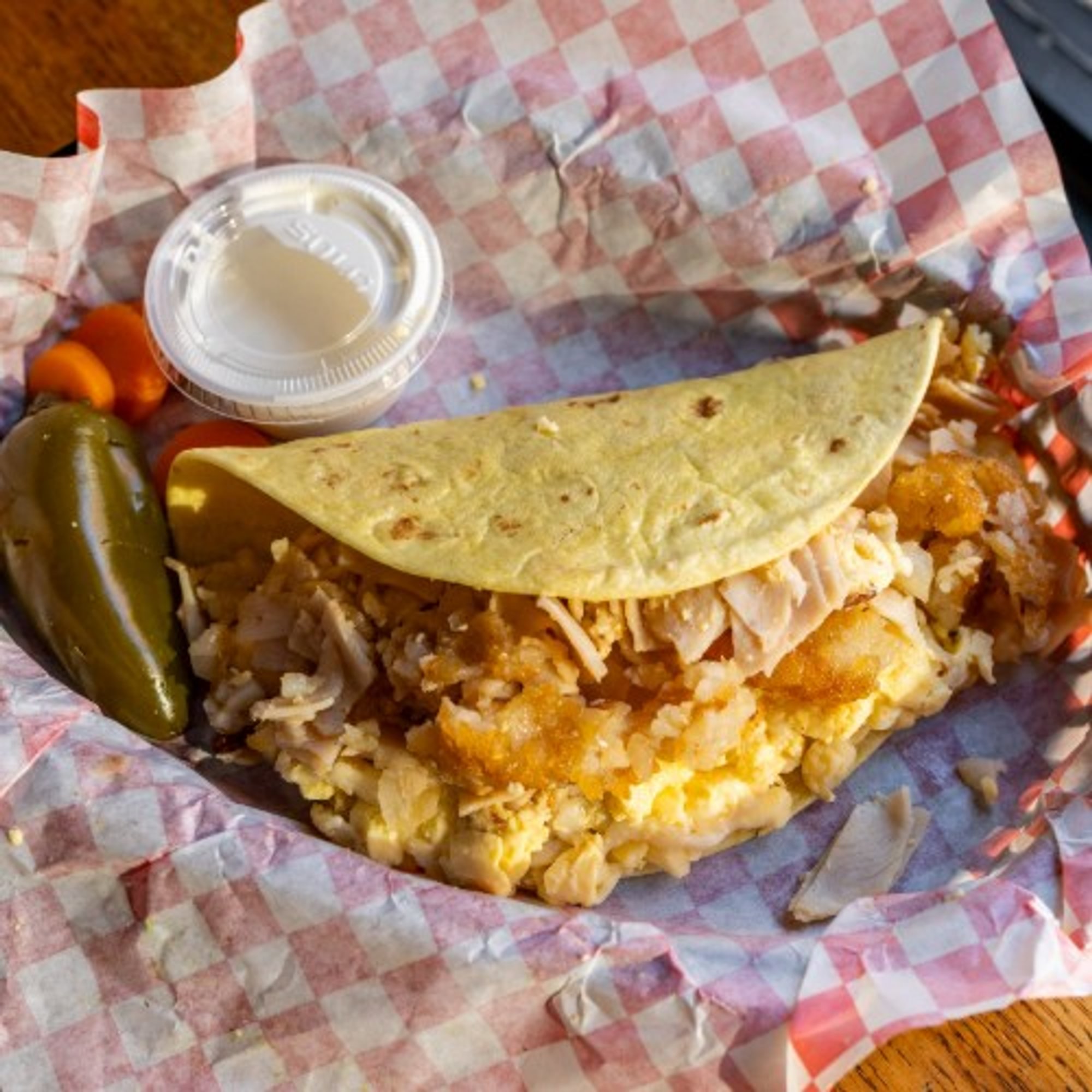 Breakfast Taco Eggs, Tur, Cheese & HB