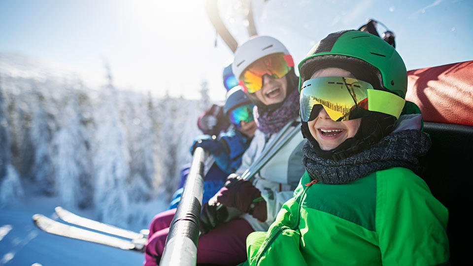 A family skiing in Steamboat Springs, CO