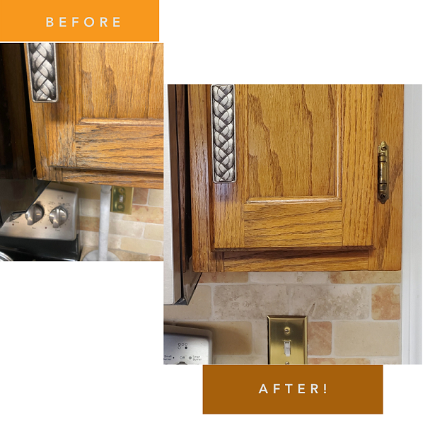 Replacing kitchen cabinets can be expensive at times. If yours are looking a little worn, don't replace them! We'll give them a Tune Up. Check out the before and after on this cabinets in this Kansas City home!