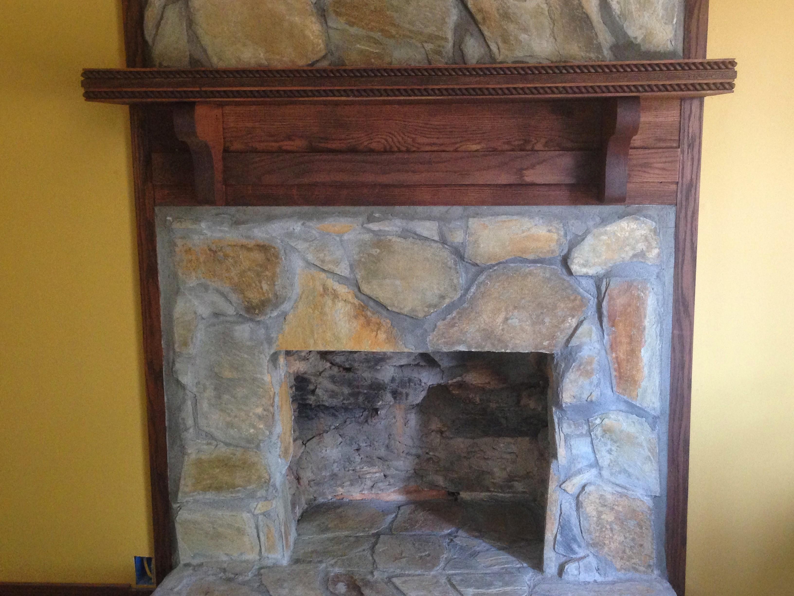 Final Product - Rock Fireplace and Custom Mantle