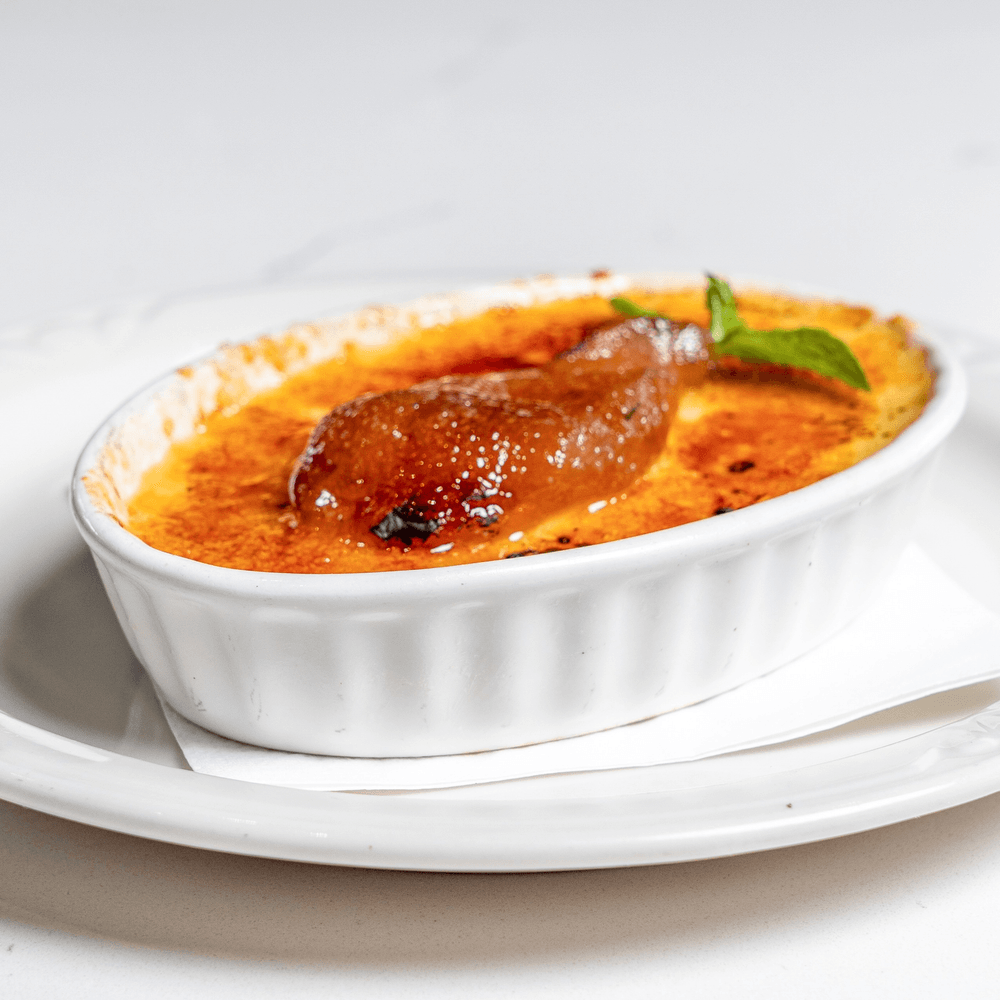 Poached pear creme brulee
