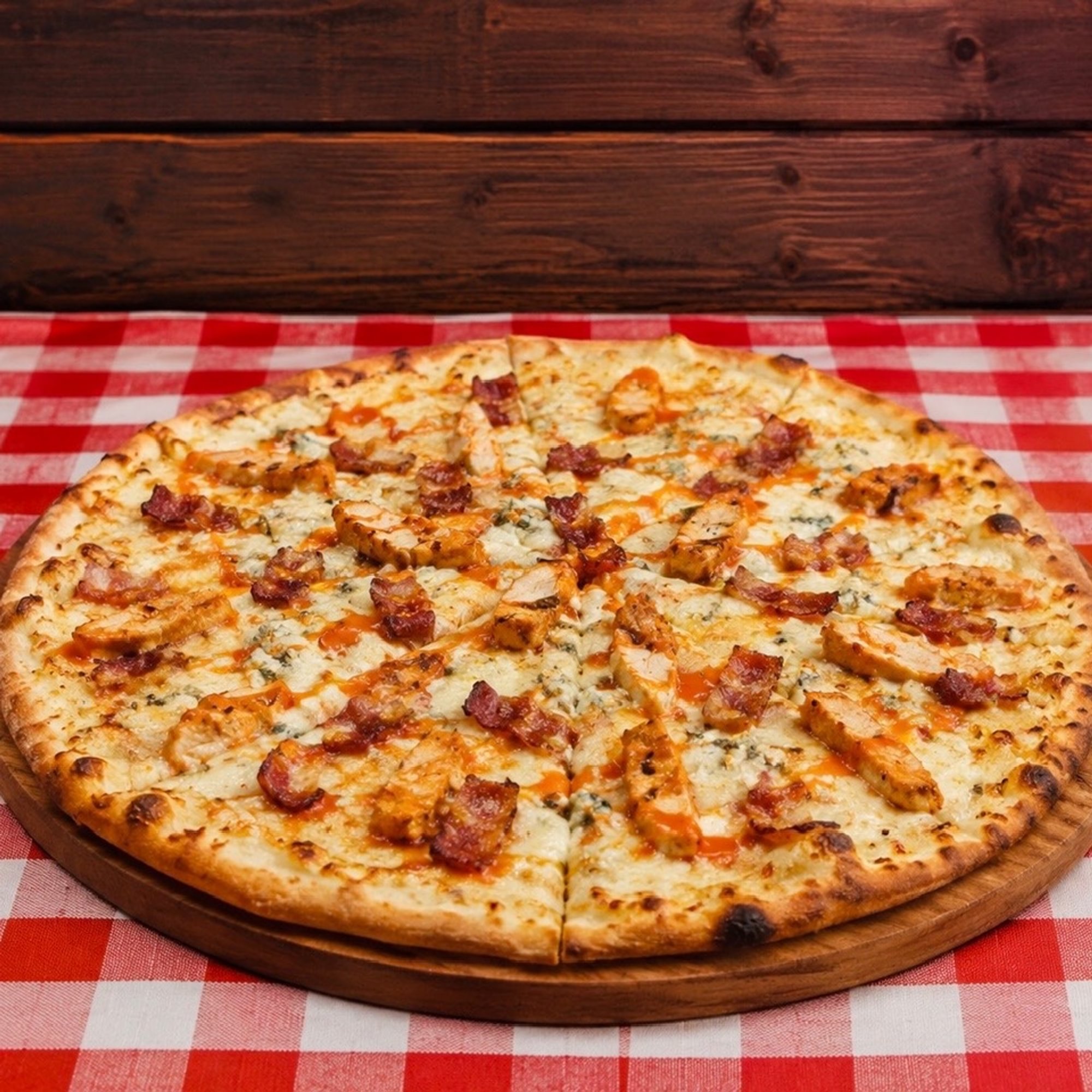 Lg Buffalo Blue Bacon Pizza 14 (Italian Style)