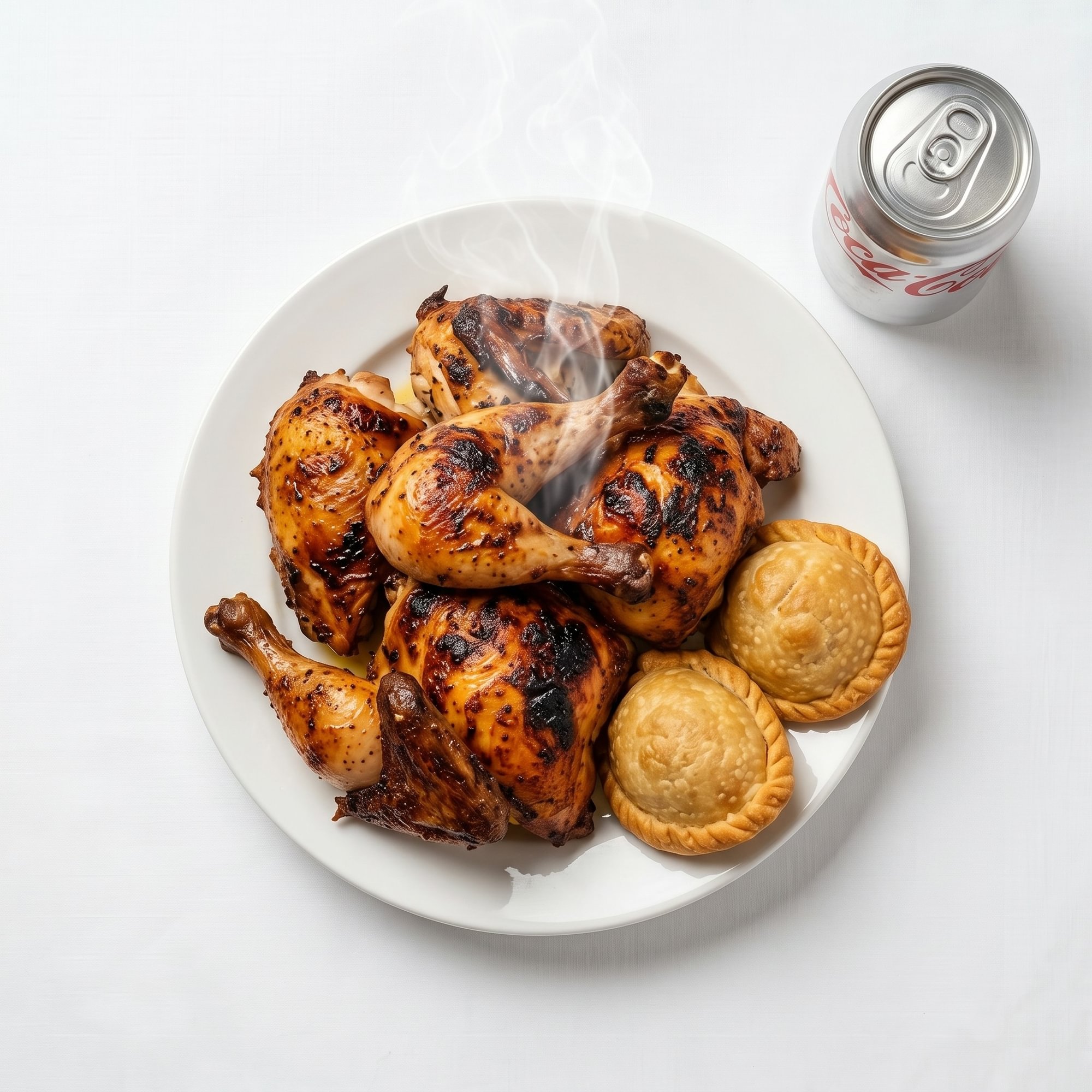 Roasted Chicken, 2 Empanadas and Coke