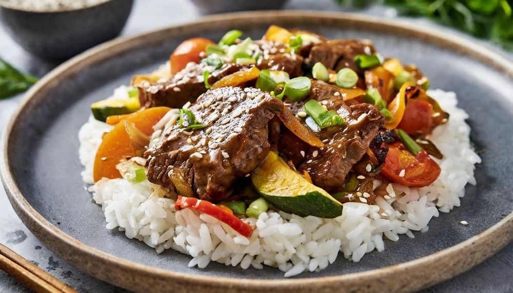 Vegan Steak Stir-Fry Over Rice