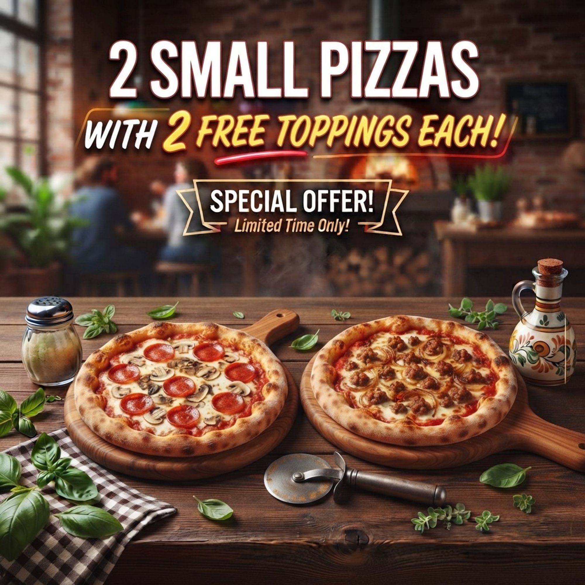 2 Small 2 Toppings Pizzas