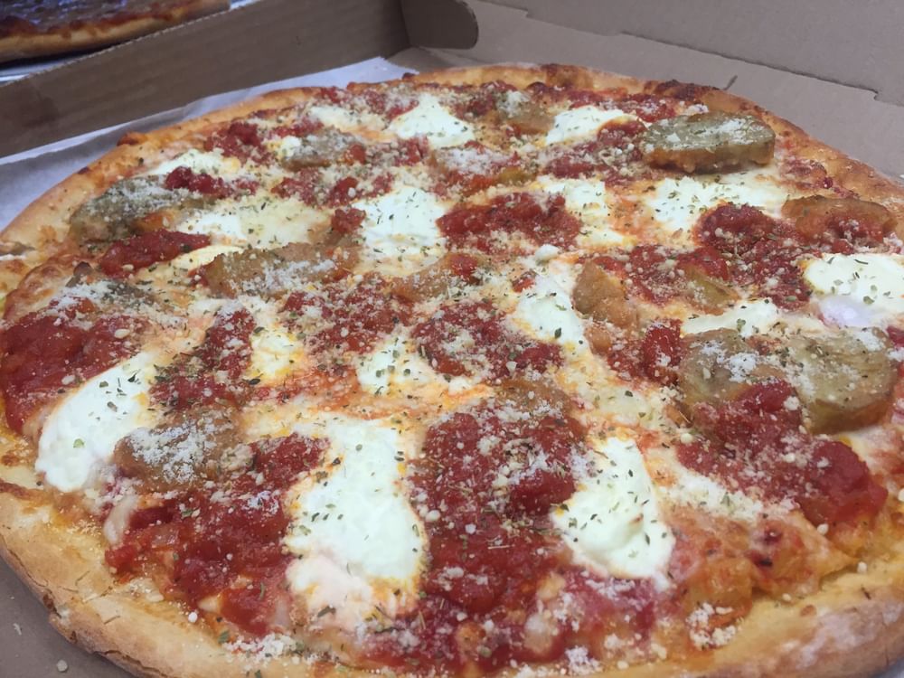 Eggplant parmigiana pizza
