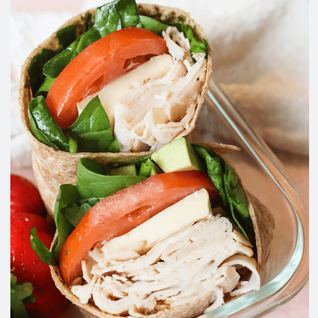 TURKEY AVOCADO WRAP (Gouda, tomato, spinach, avocado, flat Bread)