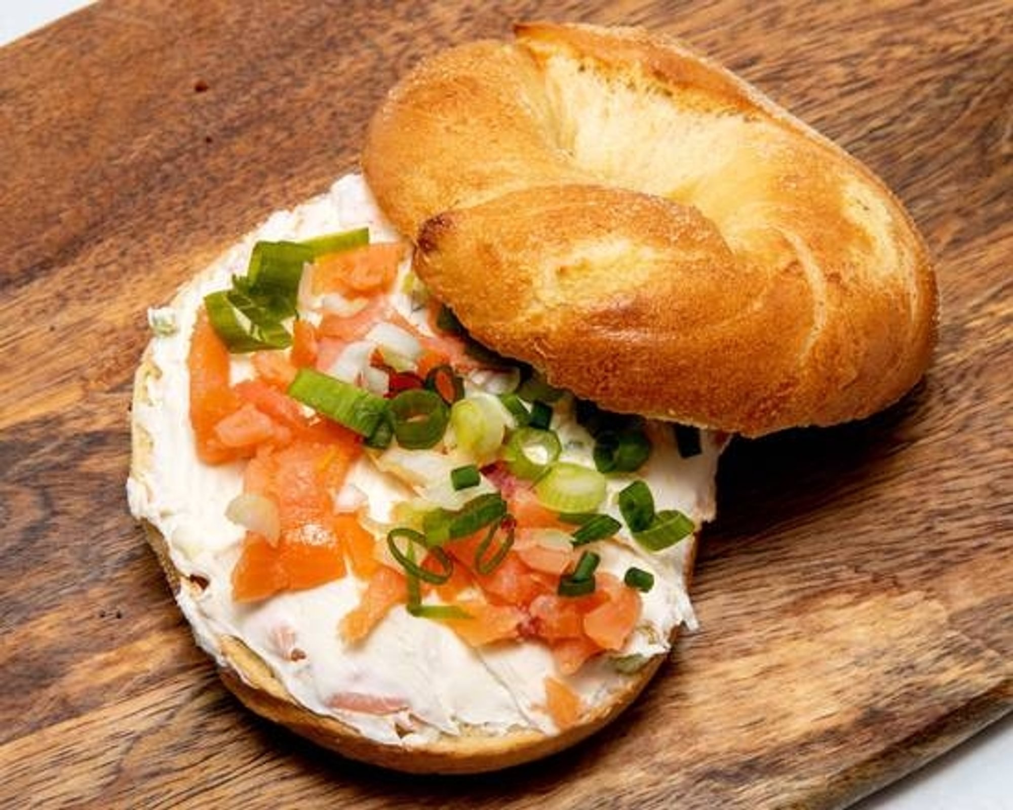 Lox Scallion Cc on a Bagel