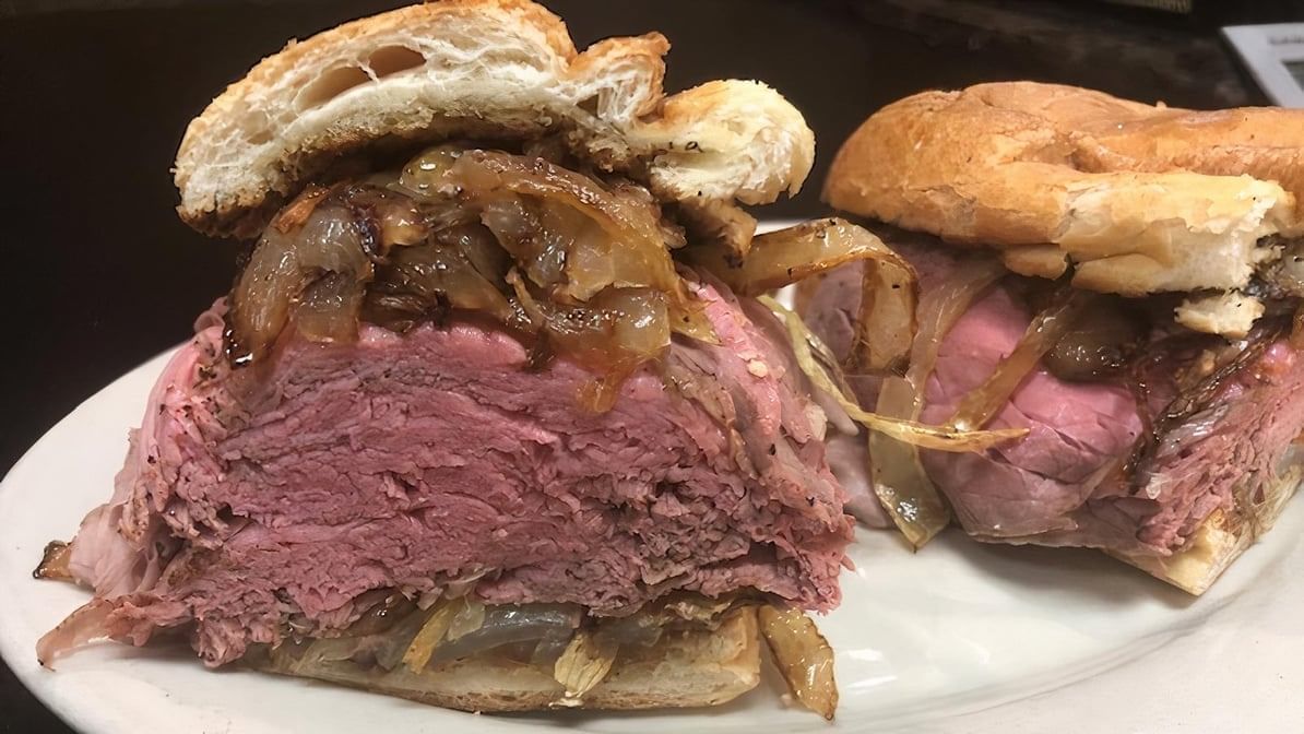 # 3, Brisket Beef, Fried Onion, Melted Swiss on Club Bread Sandwich