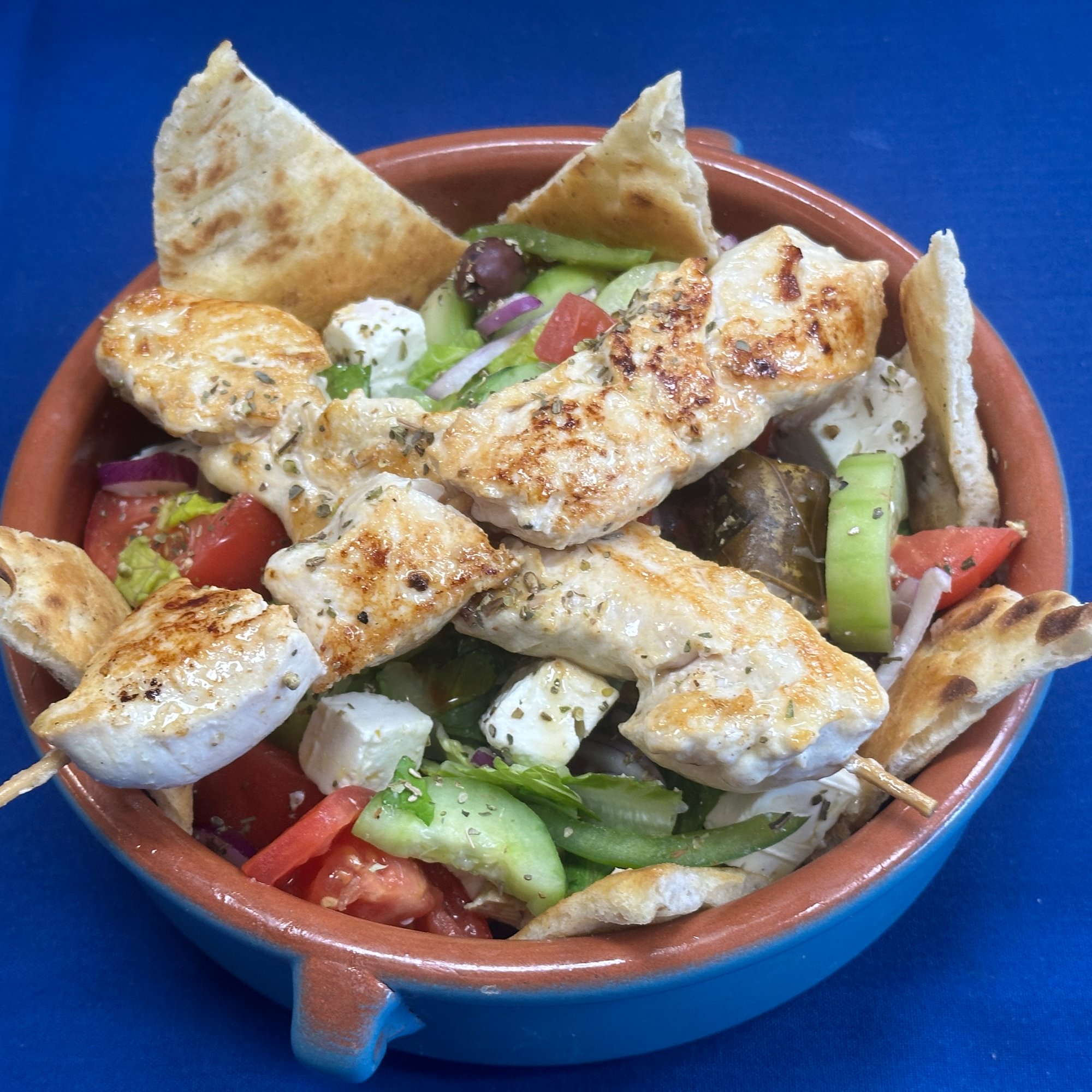 Large Greek Salad 2 Chicken Skewers