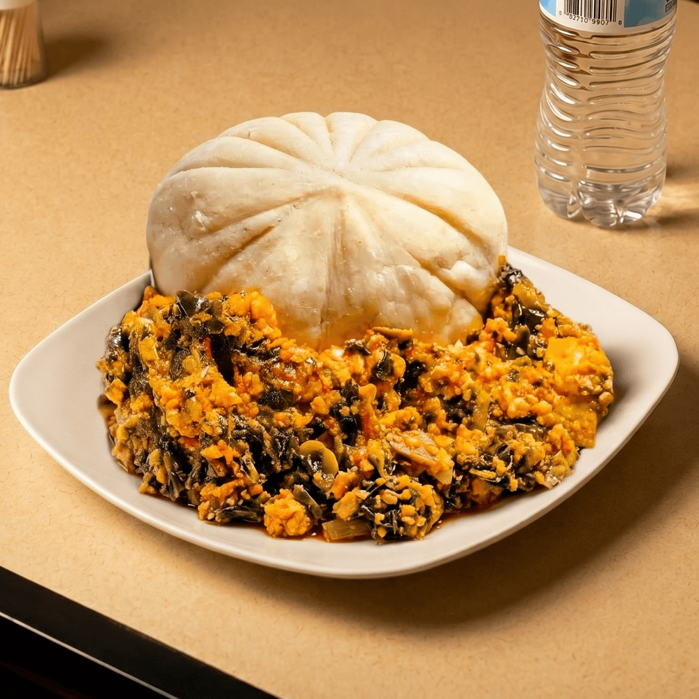 Eba with Spinach & Shrimp / Efo Riro with Shrimp