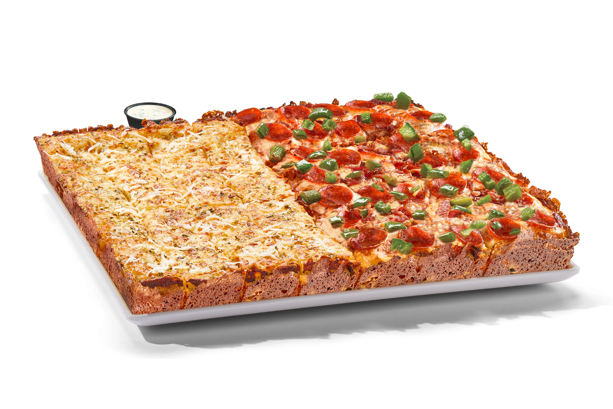 NEW Half Cheesy Bread & Half “Create Your Own” 3-Topping Squarefooter™