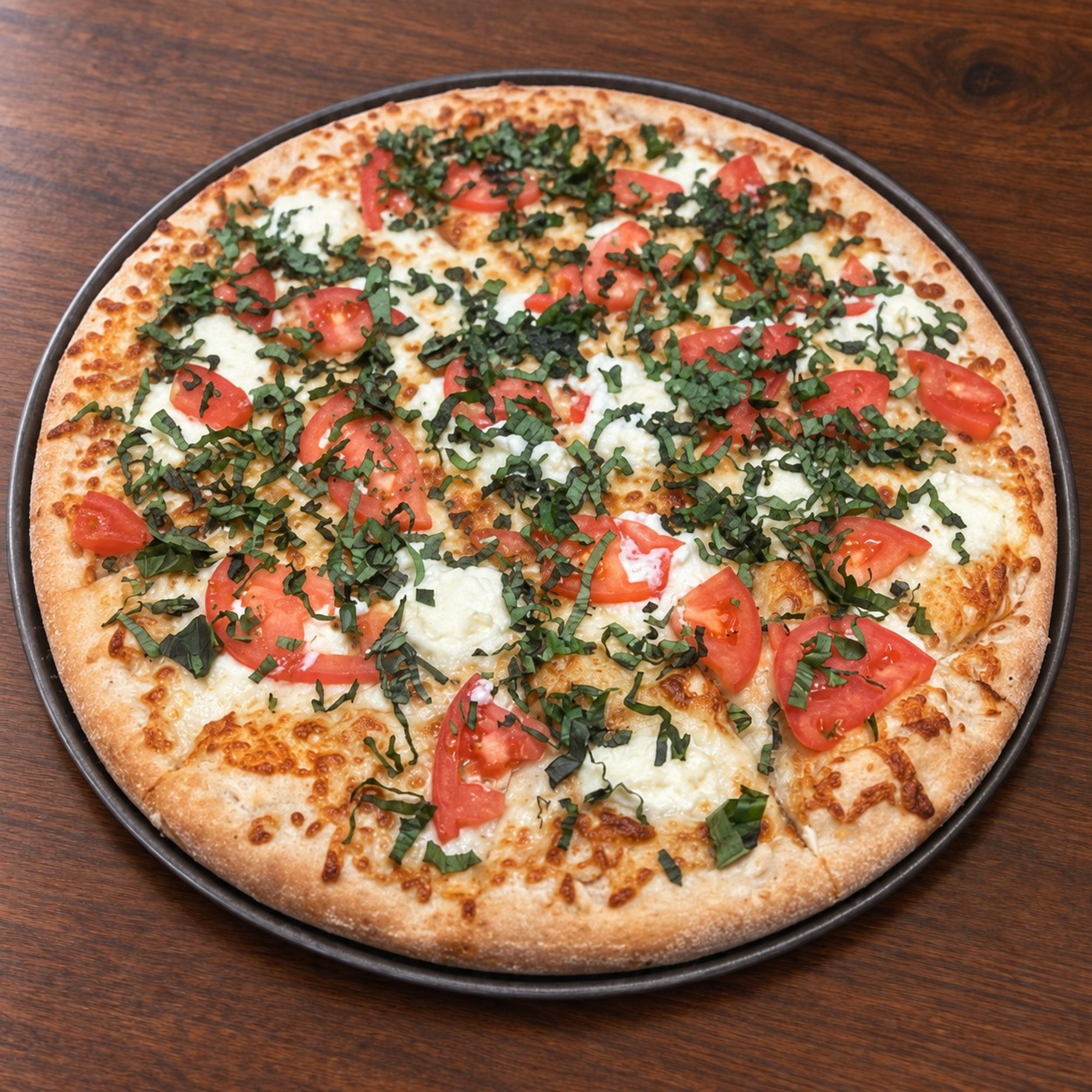 Tomato basil white pizza
