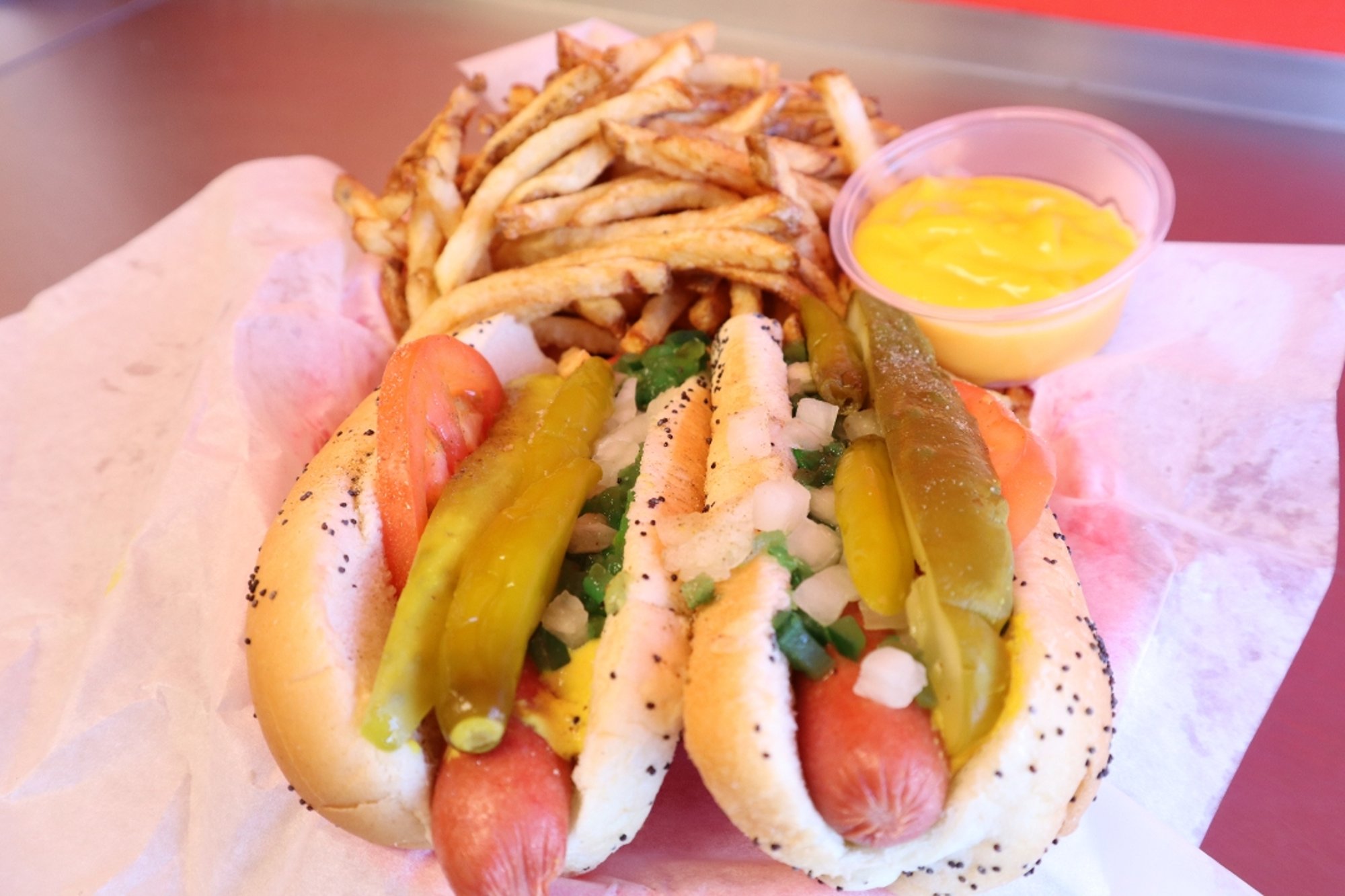2 Hot Dogs W/ Fries & Drink
