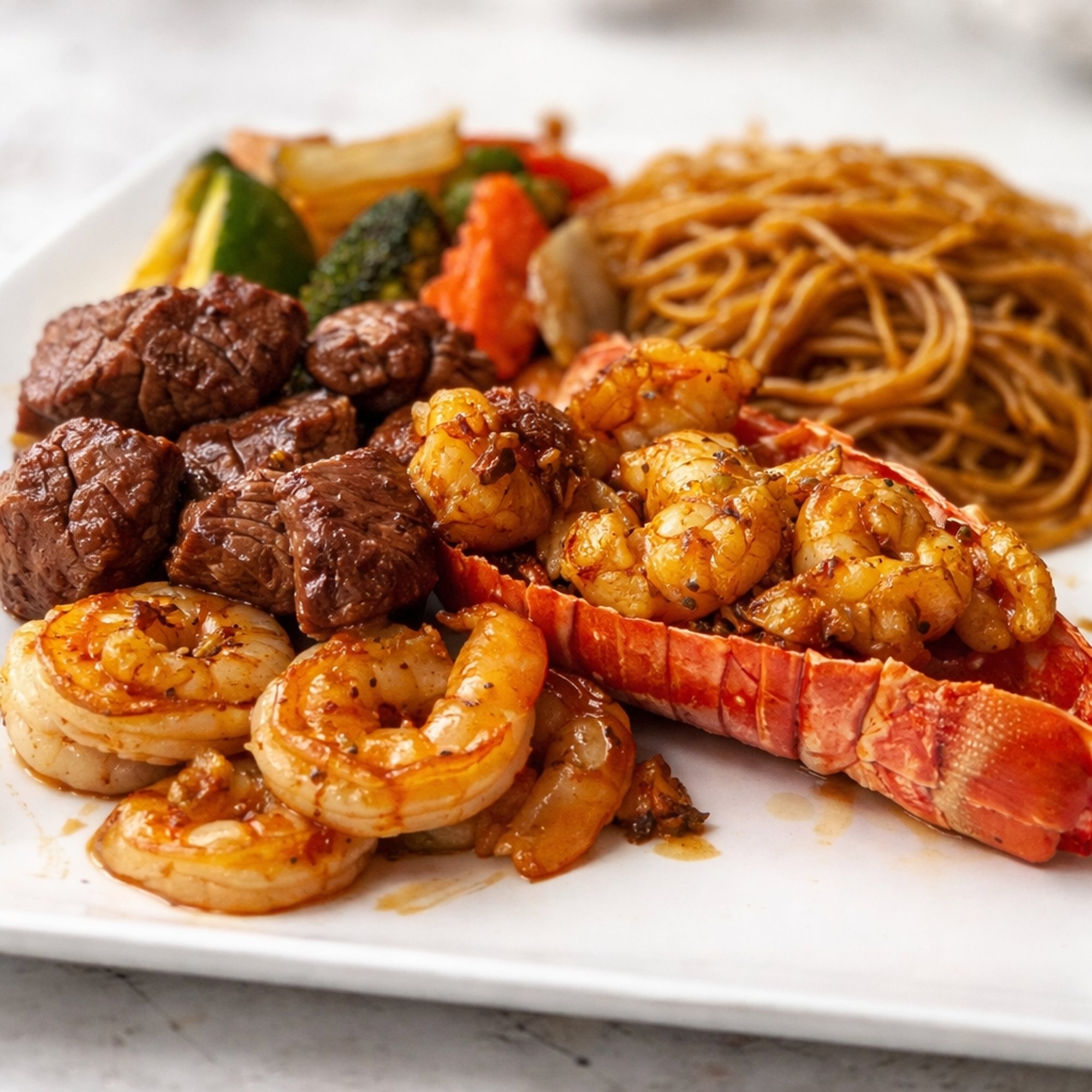 Hibachi Shrimp, Filet Mignon, Lobster