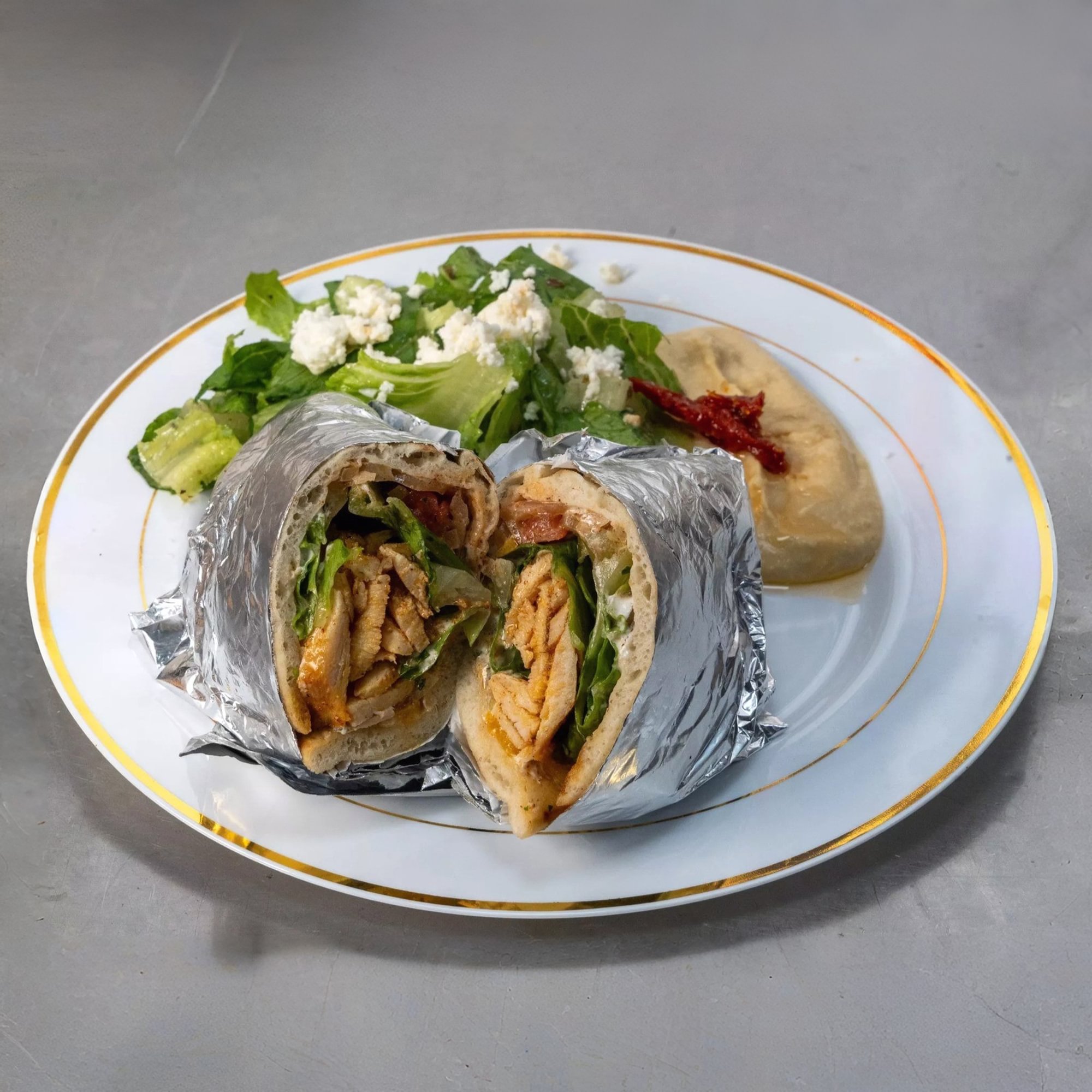 Chicken Pita Sandwich with Fries