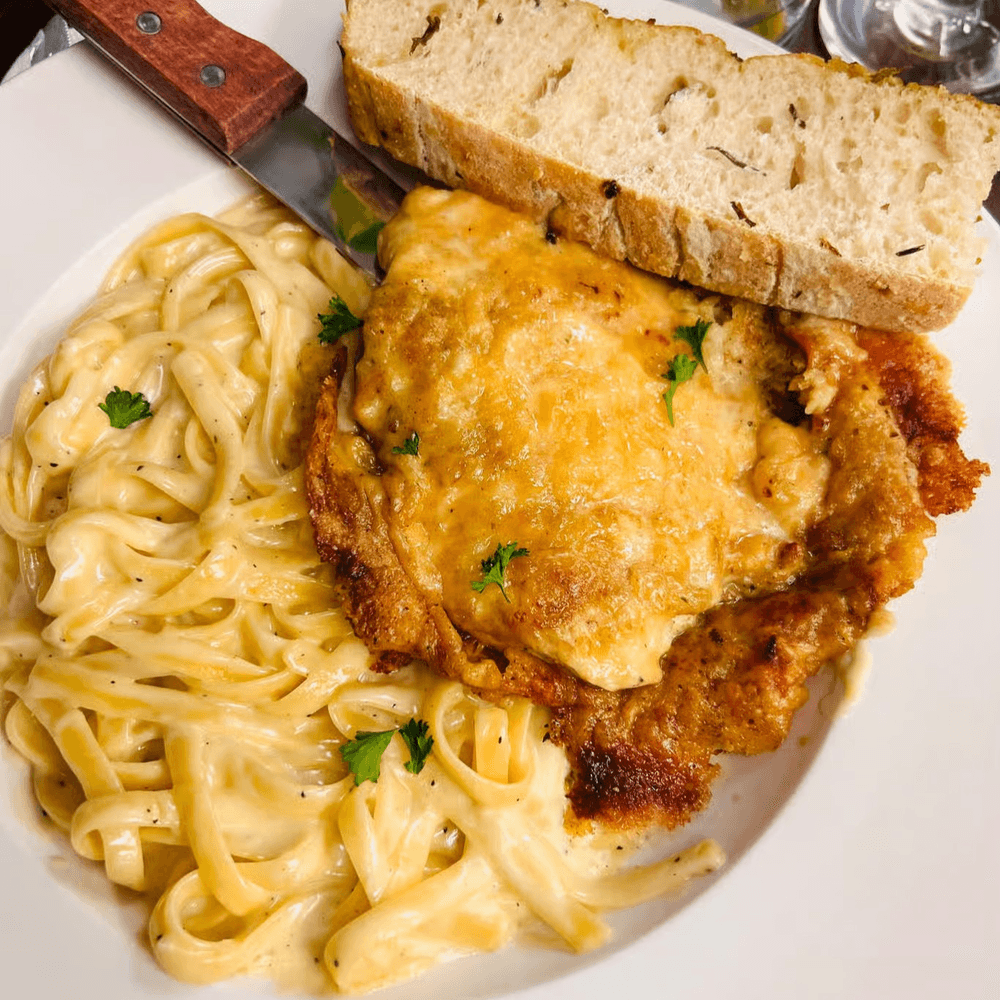 Parm Crusted Chicken Breast with Pasta