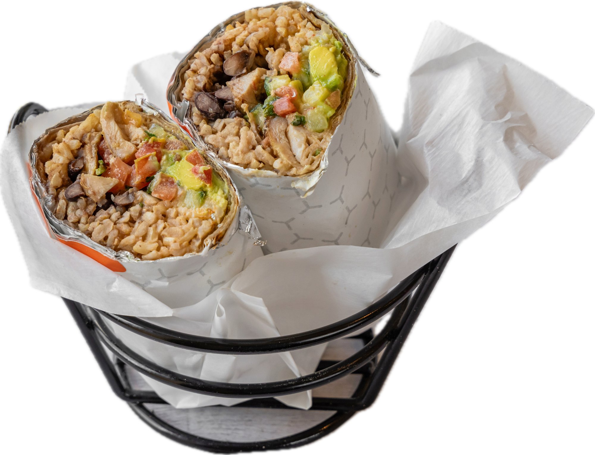Grilled Chicken Shawarma Burrito, Mexican Brown Rice, Black Beans, Avocado Hummus, Israeli Salad,...