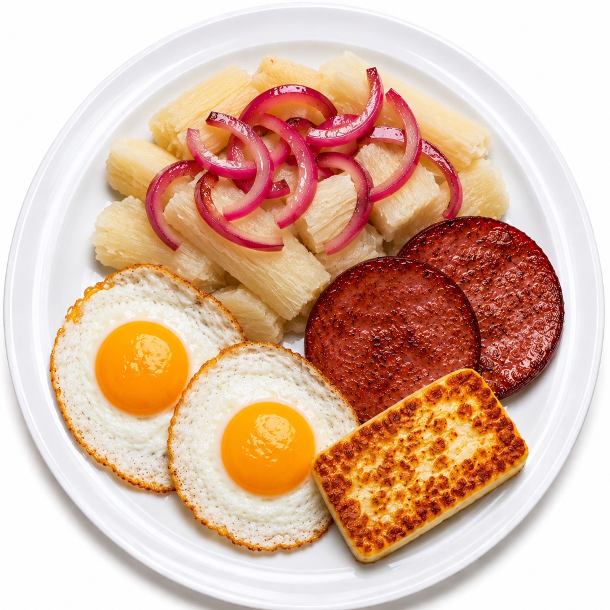 Yuca with 2 Salami, 2 Eggs & Queso Frito