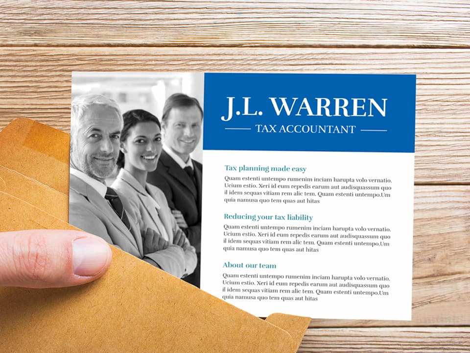 2-color postcard printing for tax accountant