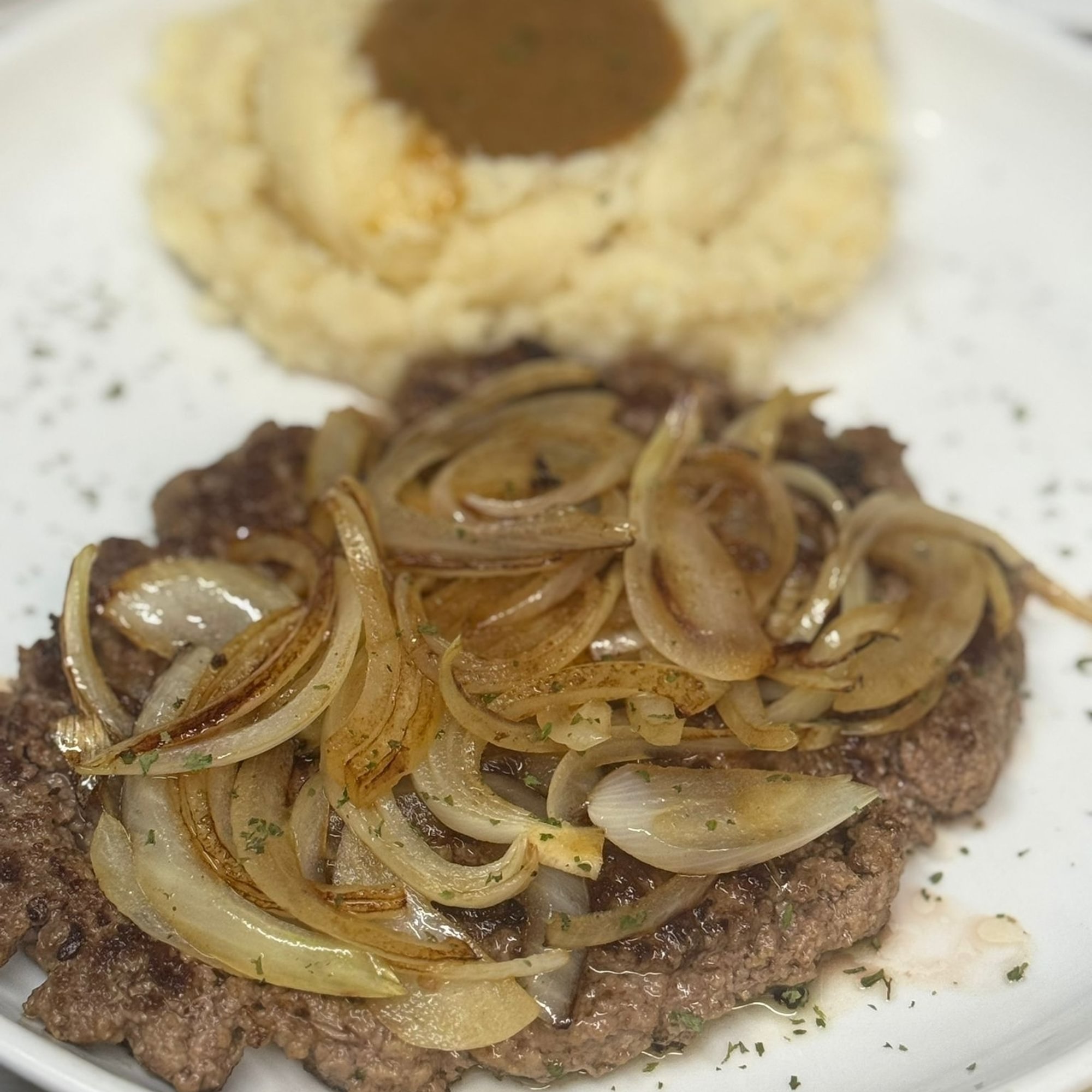Chopped Steak with Grilled Onions