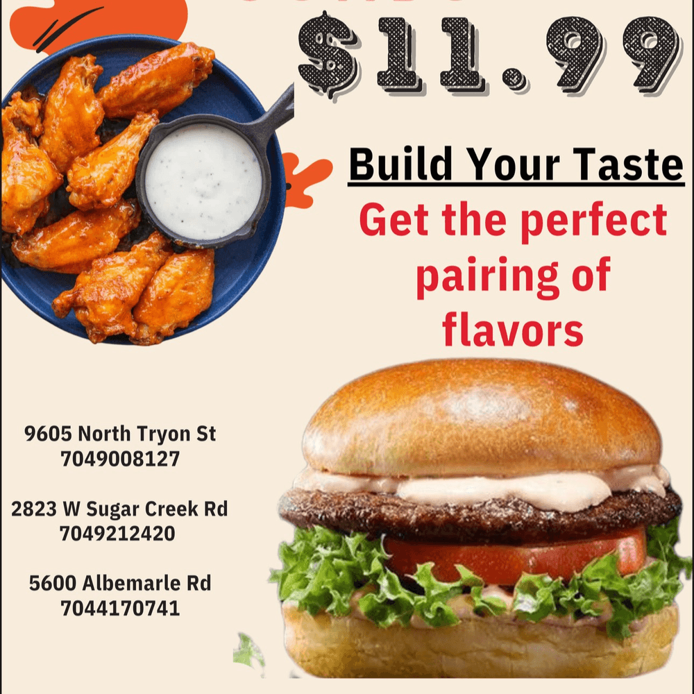 Cheese Burger & Wings (5) Combo Special