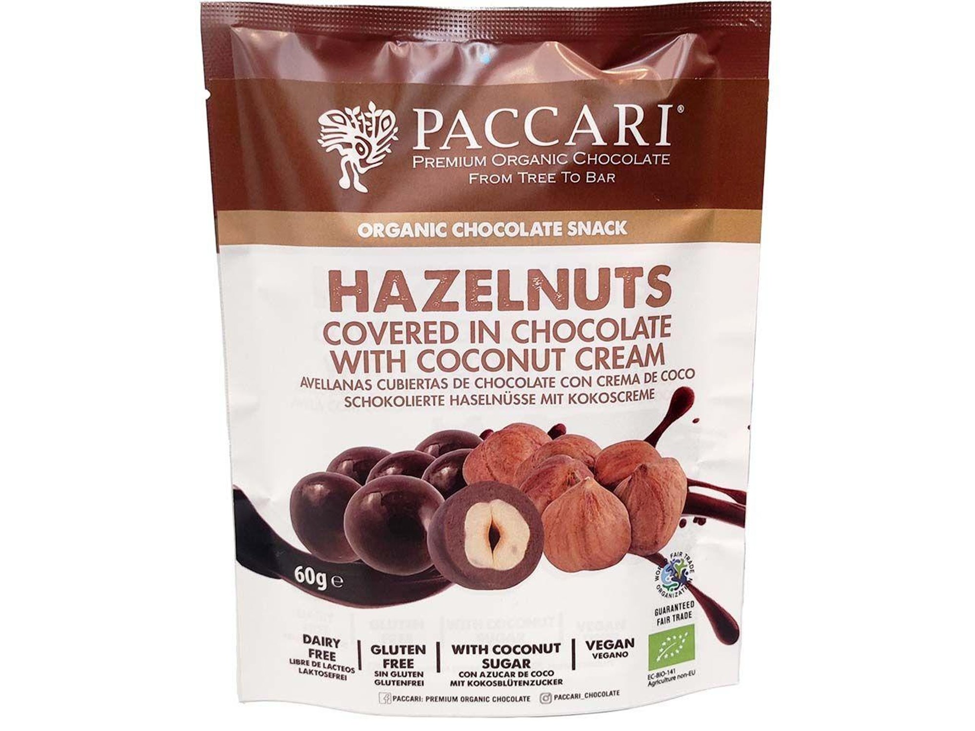 Paccari Schokolierte Bio-Haselnüsse Mit Kokoscreme, 60 G