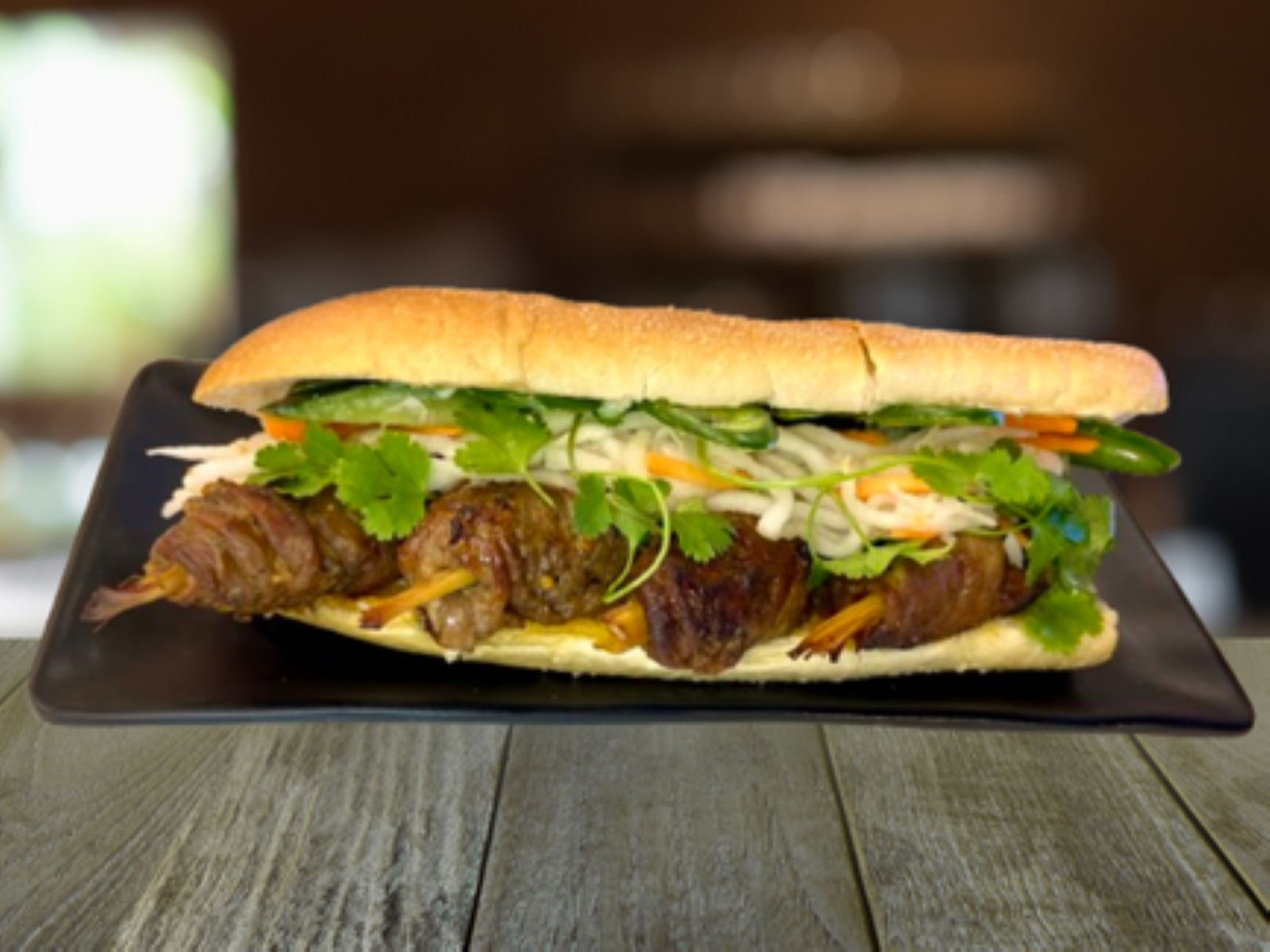Banh Mi Pork Satays - Bánh Mì Thịt Heo Cuốn Sả Nướng