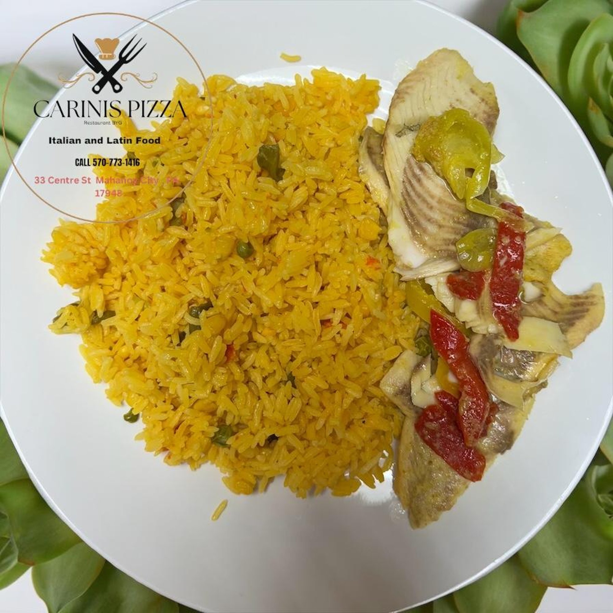 Pescado al Ajillo -Filet Fish on Garlic Sauce with Rice or Fried Plantain, Mashed Potatoes