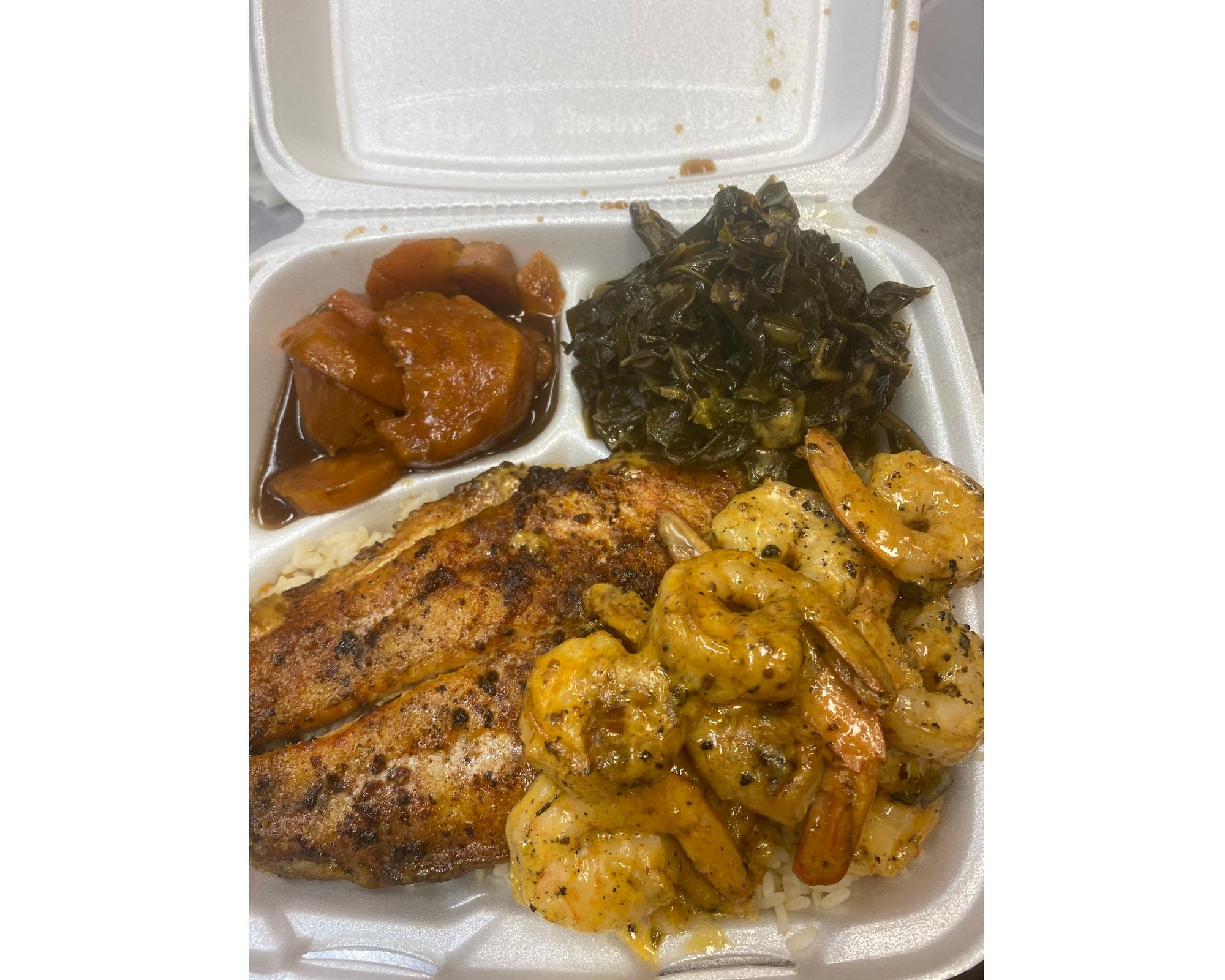 Grill Cajun catfish with shrimp platter.