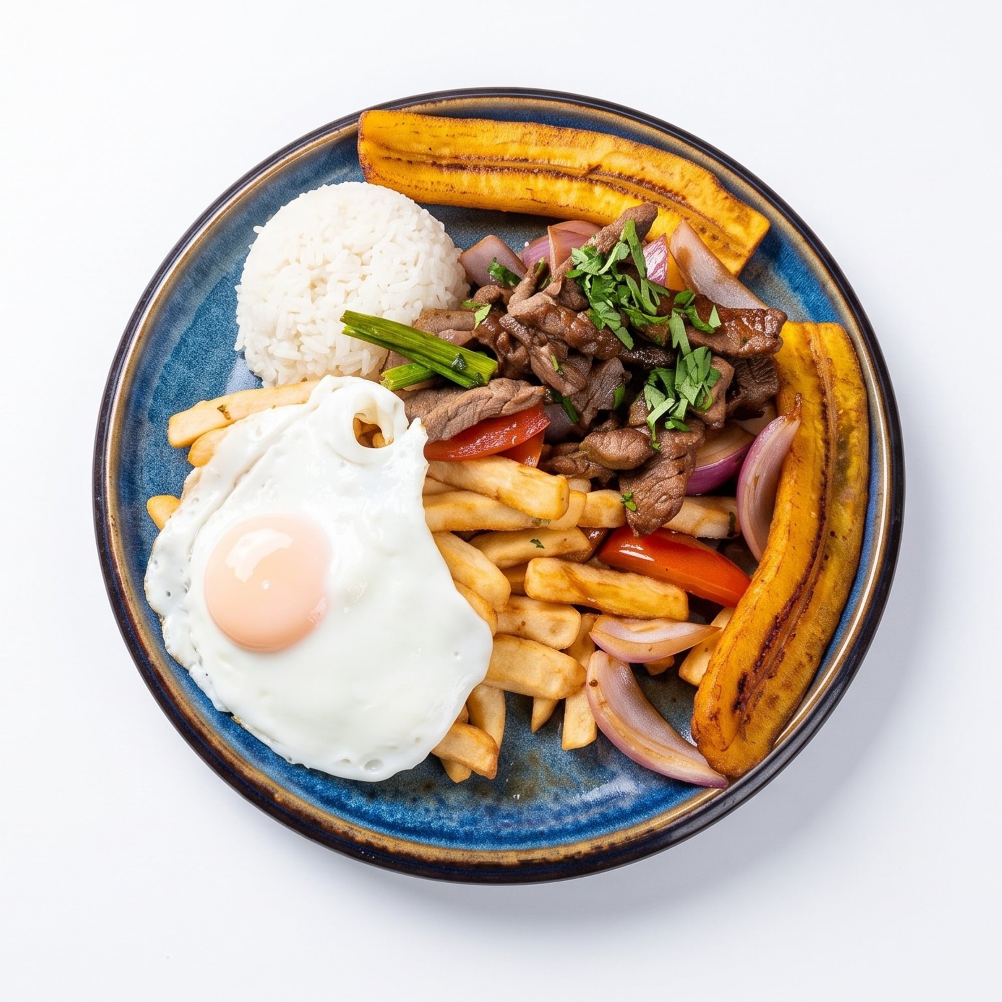 Lomo a lo Pobre [Stir-Fried Beef with Egg & Plantains]