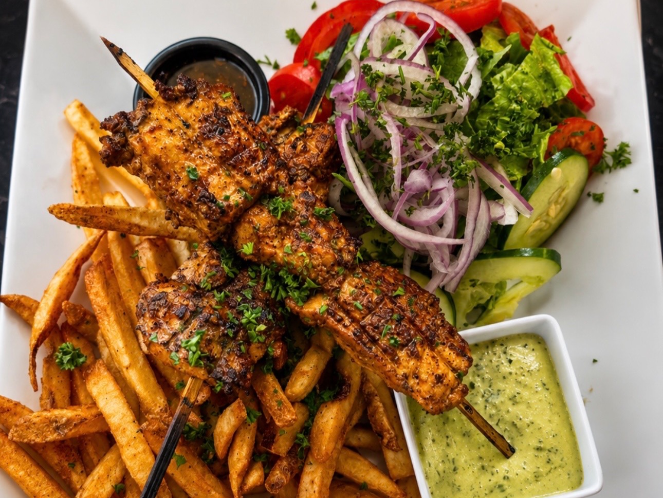 charcoal chicken kabob plate