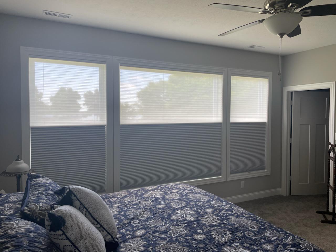 Room-darkening on the bottom, light-filtering on the top? That's the name of the game with these awesome Trilight Shades we installed in a Coatesville, IN master bedroom.  BudgetBlindsPlainfield  TrilightShades  ShadesOfBeauty  FreeConsultation  WindowWednesday