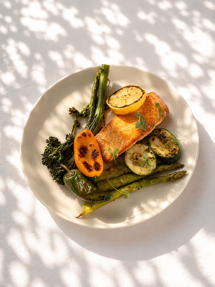 Grilled Faroe Island Salmon with Grilled Vegetables