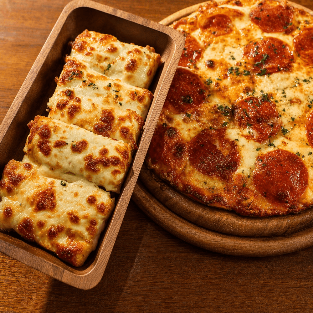 14” 2-Topping Pizza & a Half order of Cheesy Bread