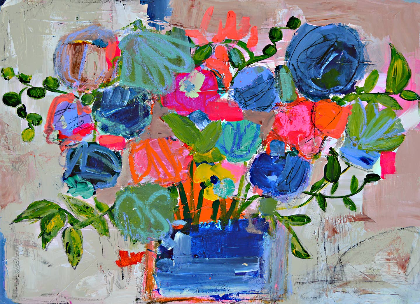 Shelley Roupas - Blue Floral: Black Frame / 20"x16"