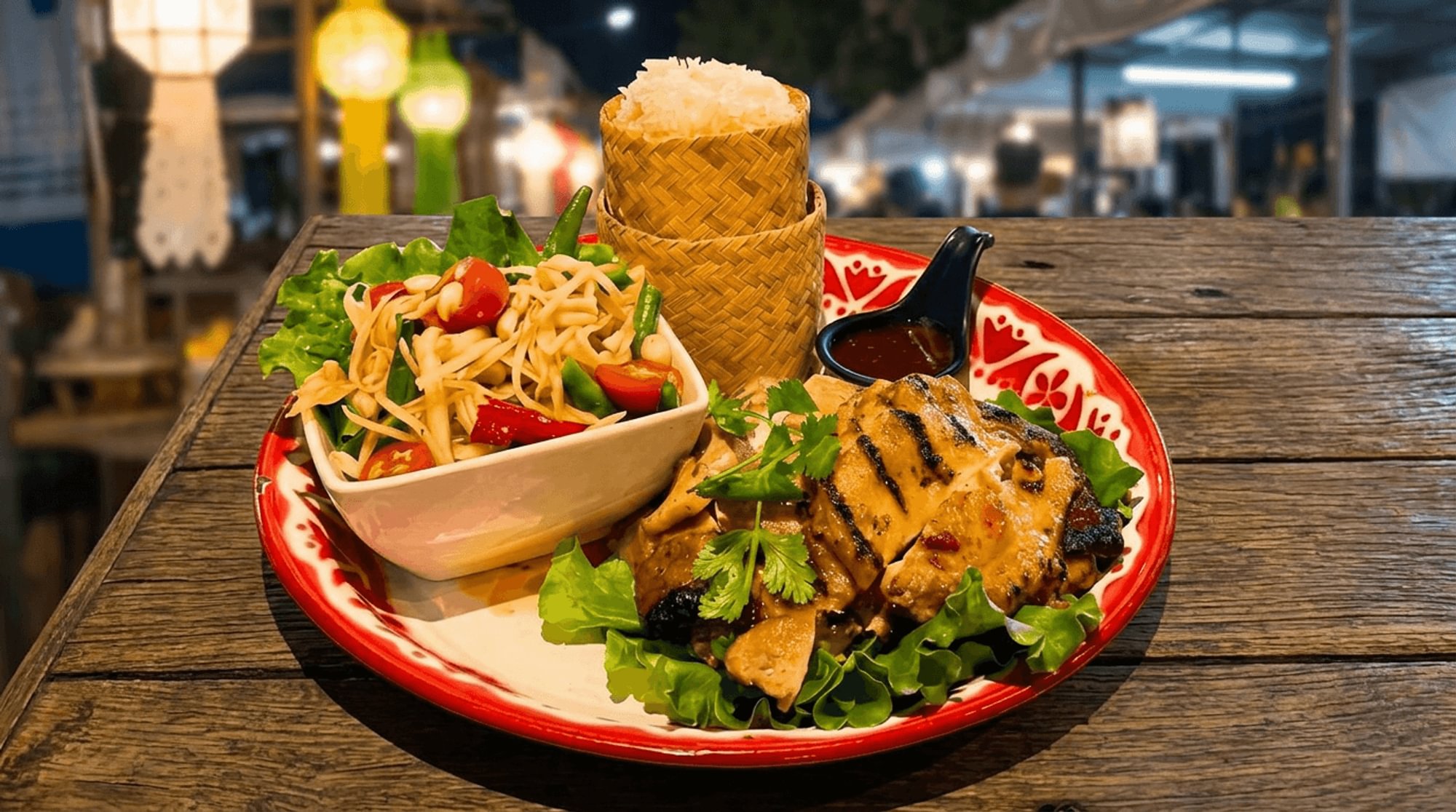Grilled Chicken, Papaya Salad & Sticky Rice