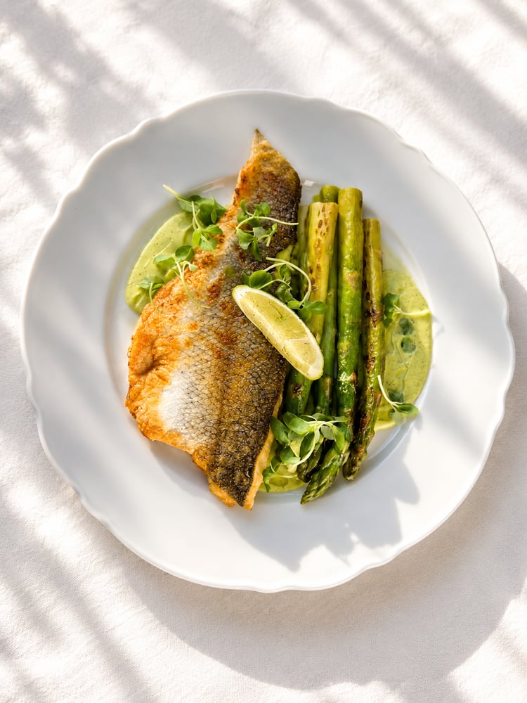 Branzino Fillet with Asparagus and Lime Cream
