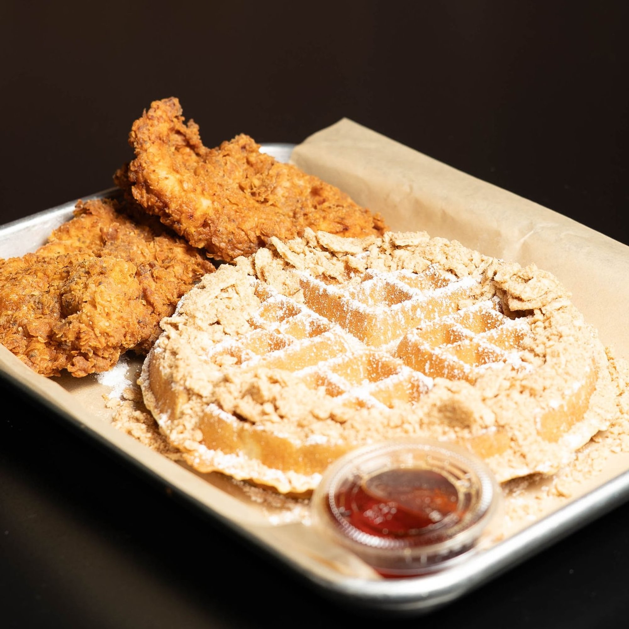 Cinnamon Toast Crunch Waffle W\ 2 Handbreaded Chicken Tenders