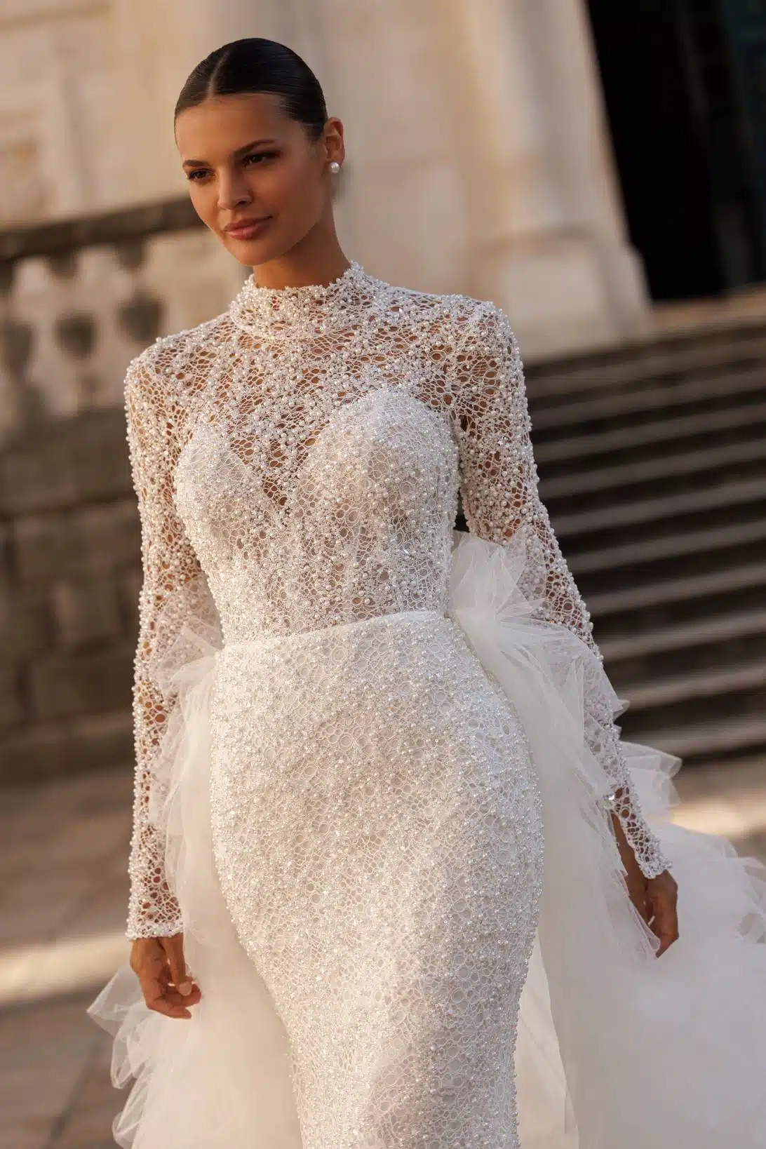 Wedding dress with detachable overskirt 
