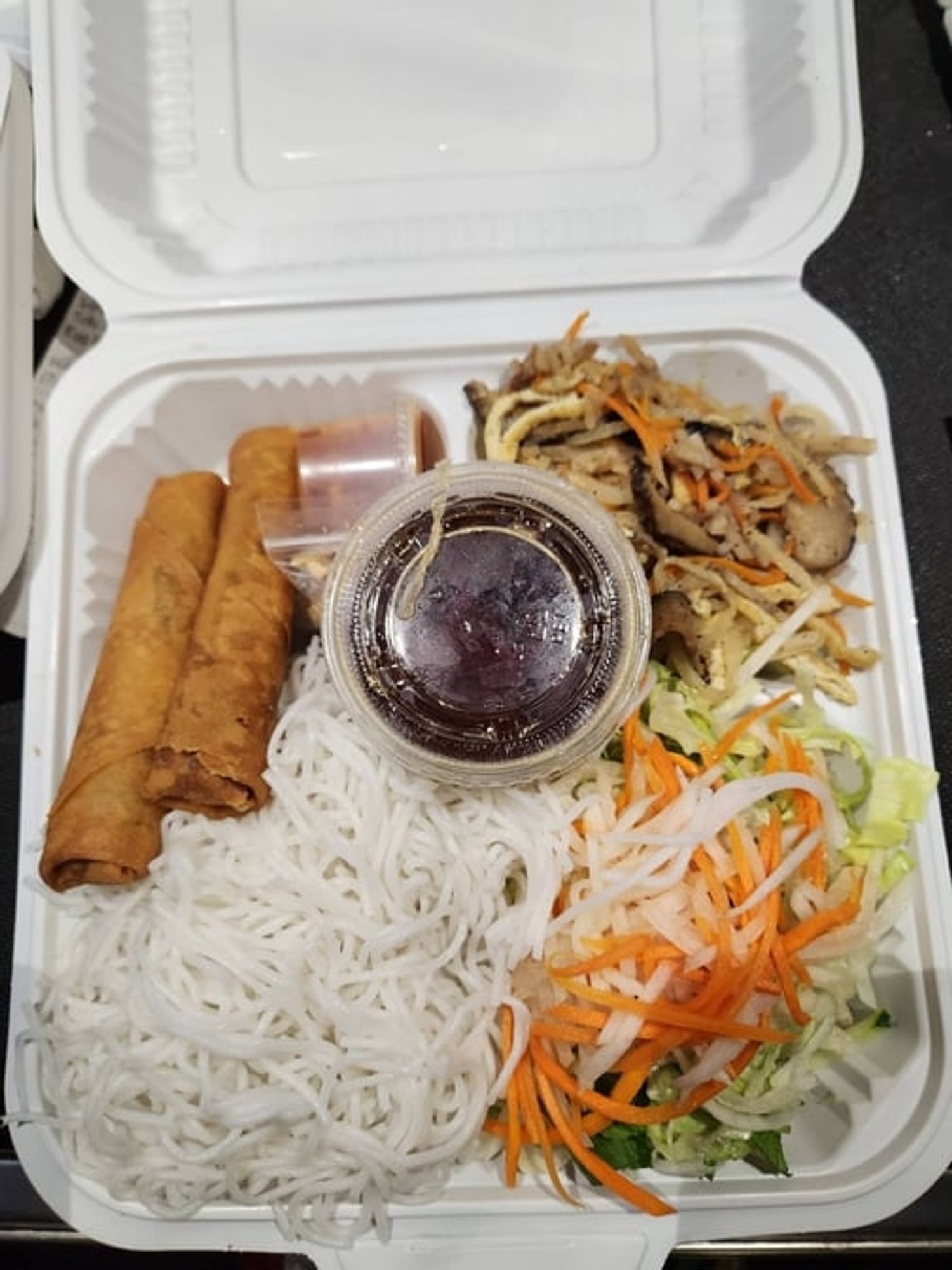 #42 Vegetarian Shredded Tofu, Mushroom, Carrot & Egg Rolls Over Vermicelli