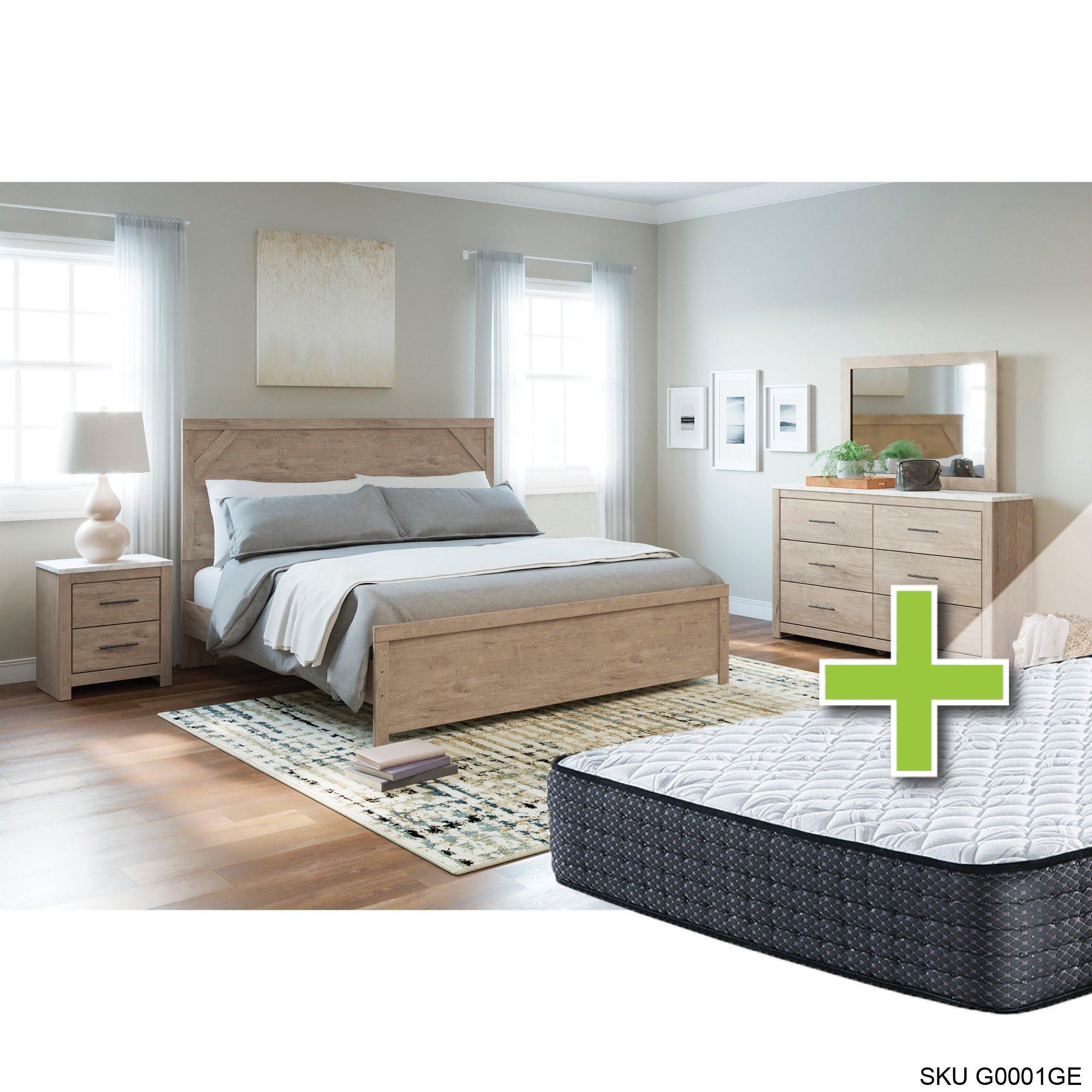 Queen Senniberg Bed w/Upland Premium Tight Top Firm Mattress & Chest, Dresser, Mirror, Nightstand