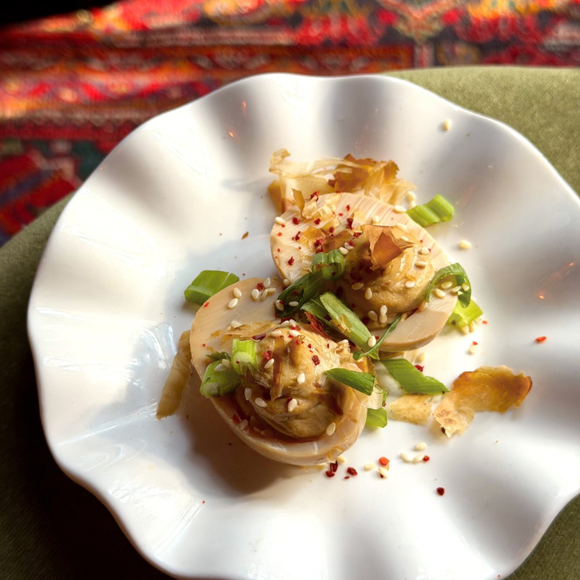 Black Garlic Deviled Egg (Two Halves)