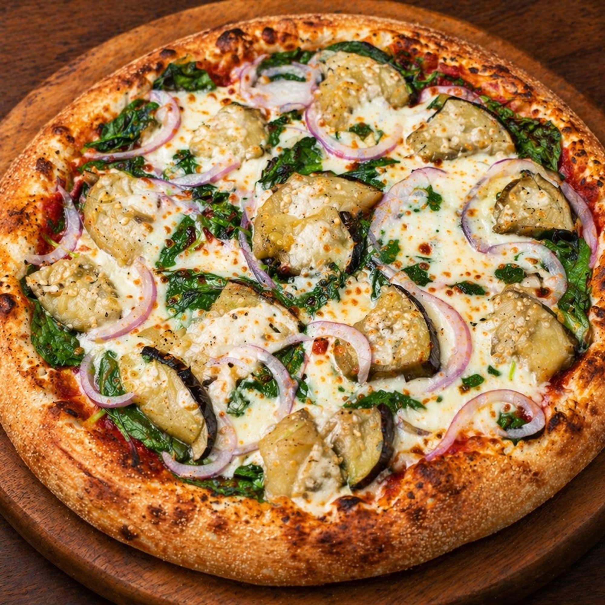 Eggplant & Spinach Pizza