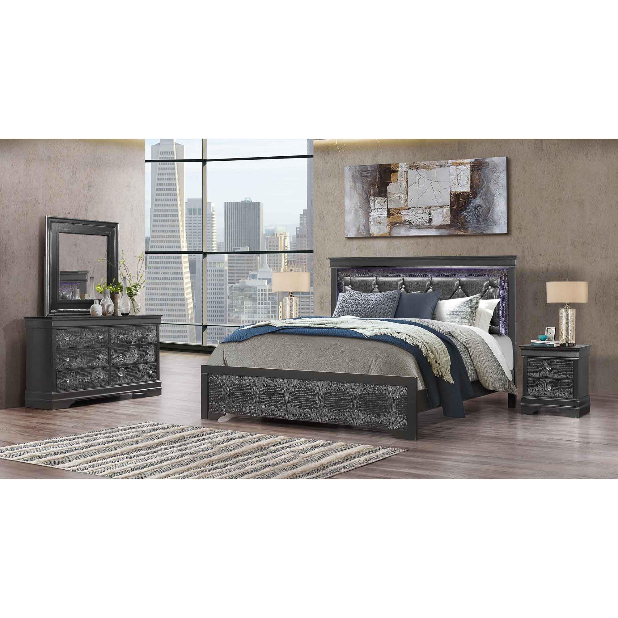 King Pompei Bed w/Chest, Dresser, Mirror, Nightstand