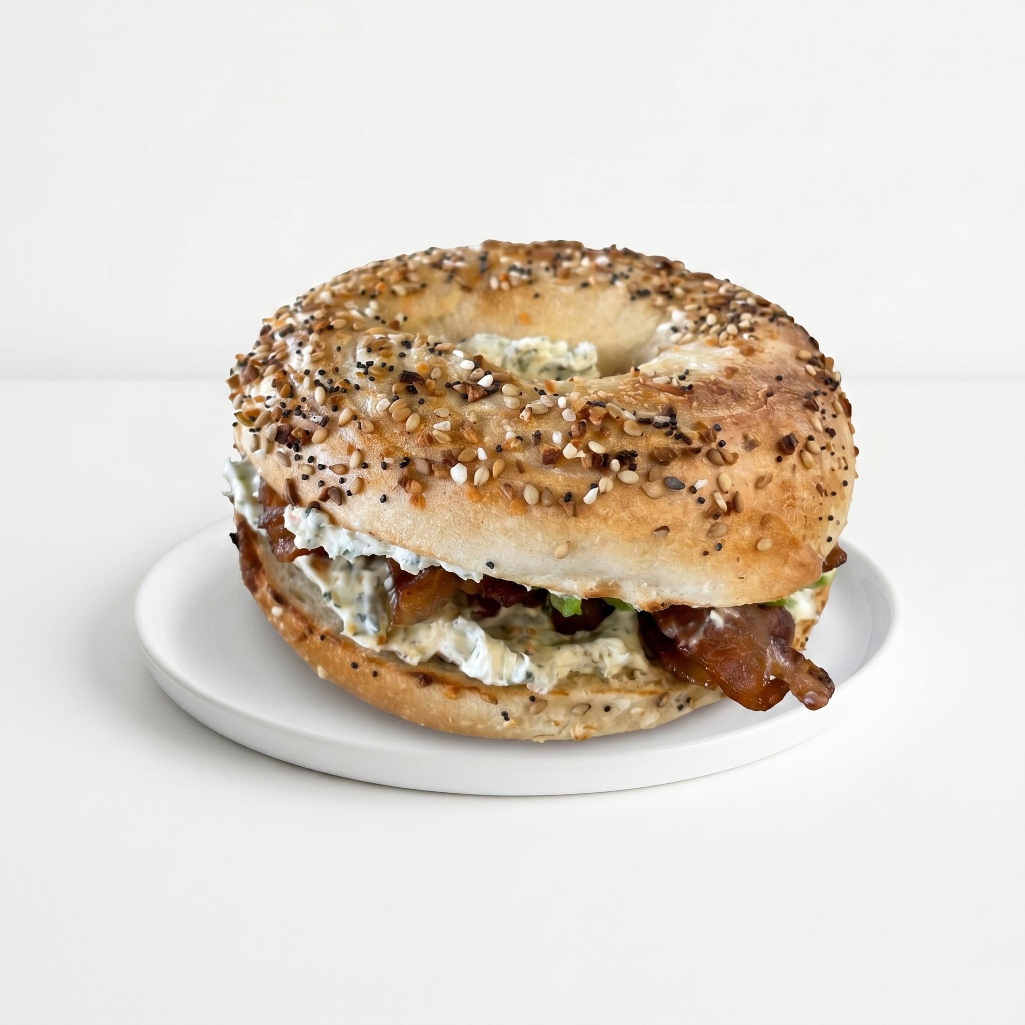 Bagel with Flavored Cream Cheese, Bacon & Avocado