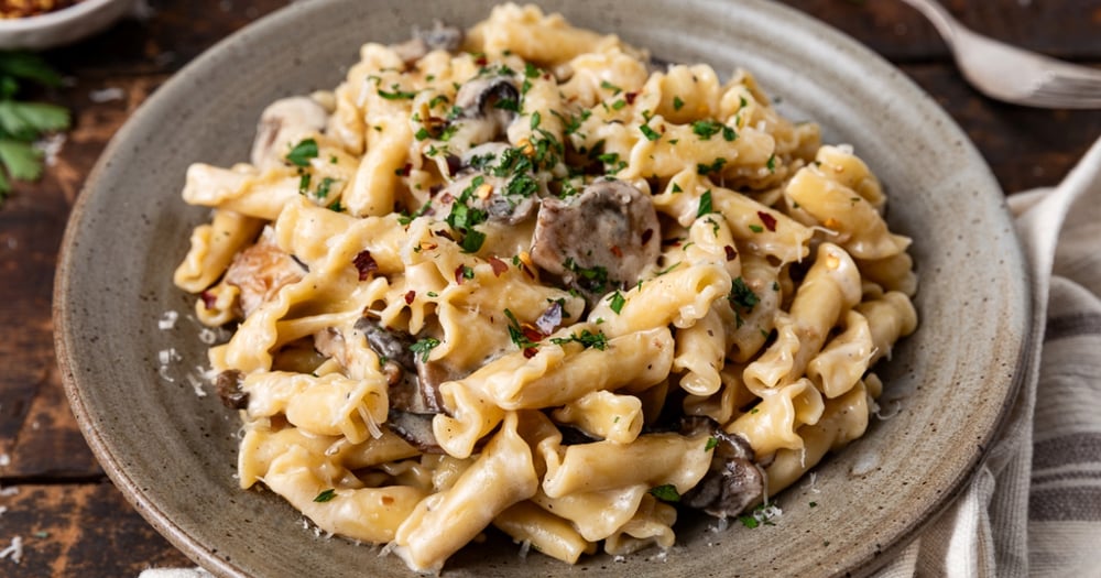 Onion & Mushroom Alfredo Pasta