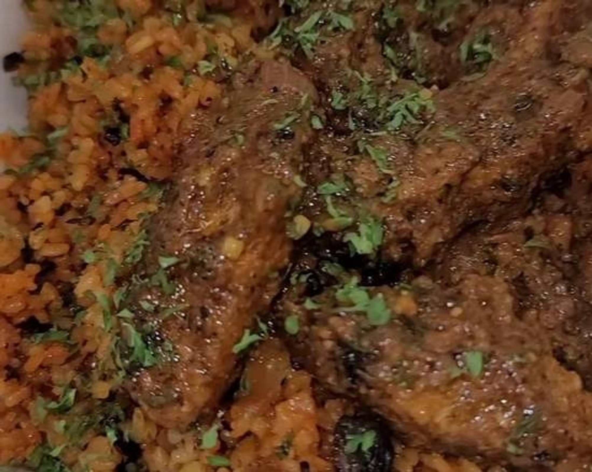 Vegan Jerk Oxtail / Mushroom Dirty Rice