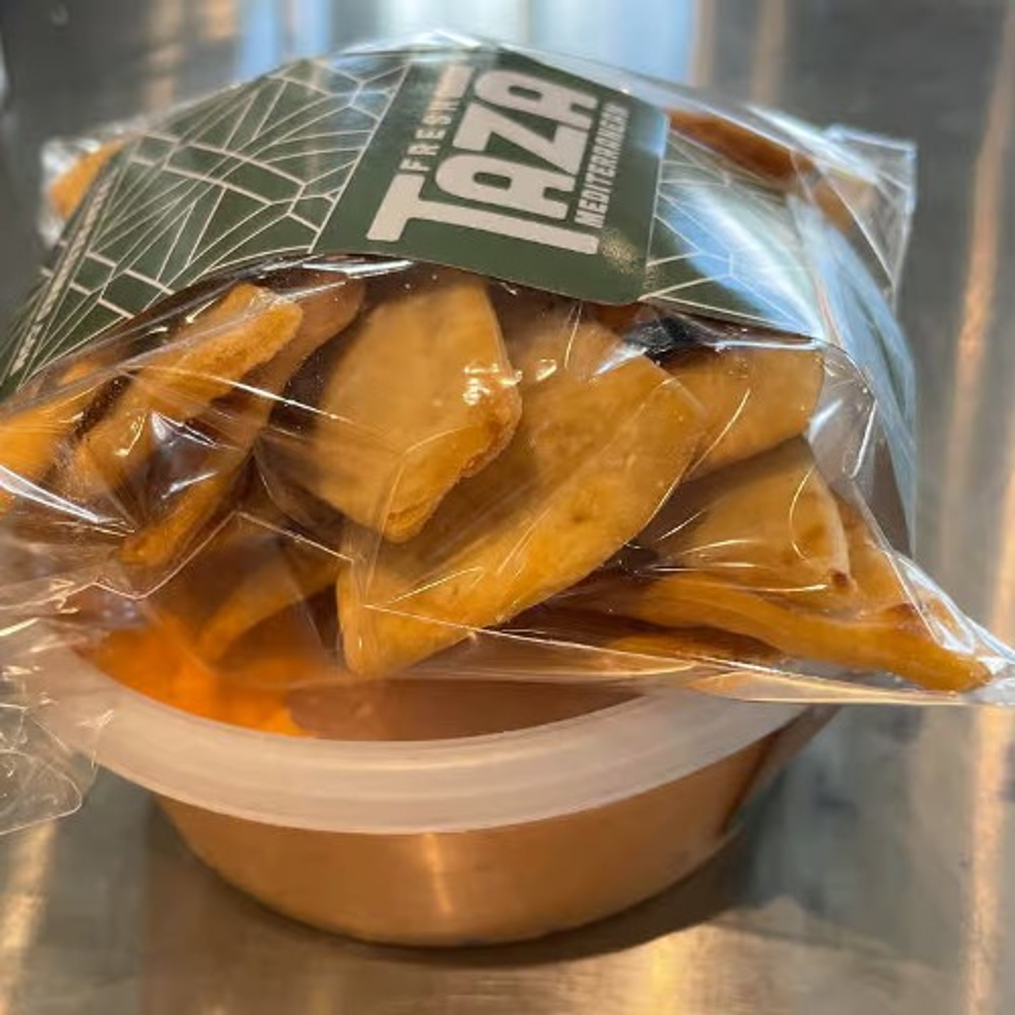Roasted Red Hummus with Taza Dippers